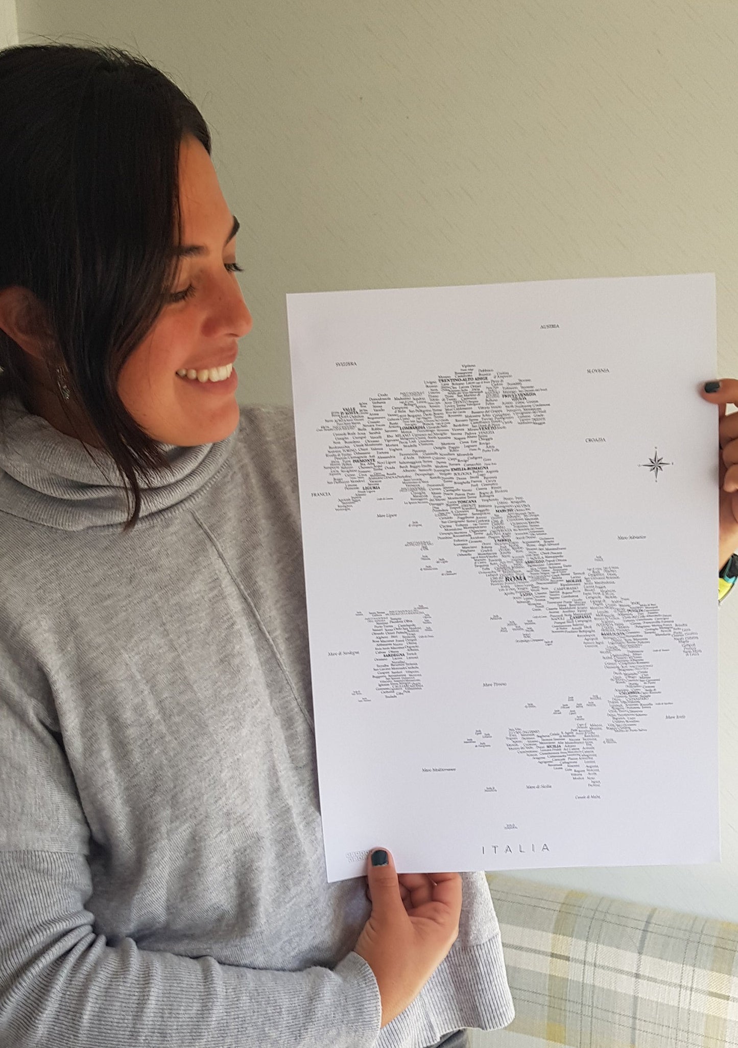 Lámina Mapa de Italia con ciudades