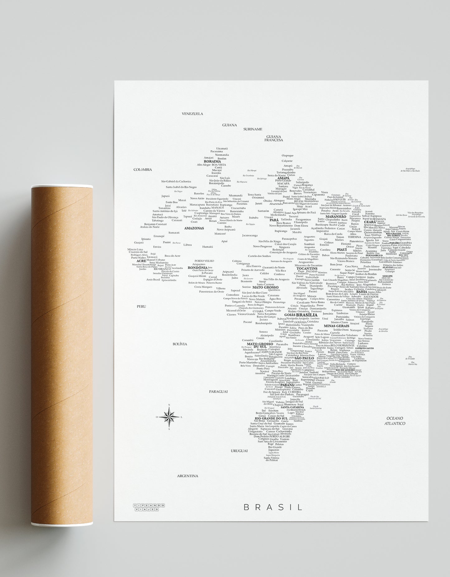 Mapa de Brasil con tubo para envíos